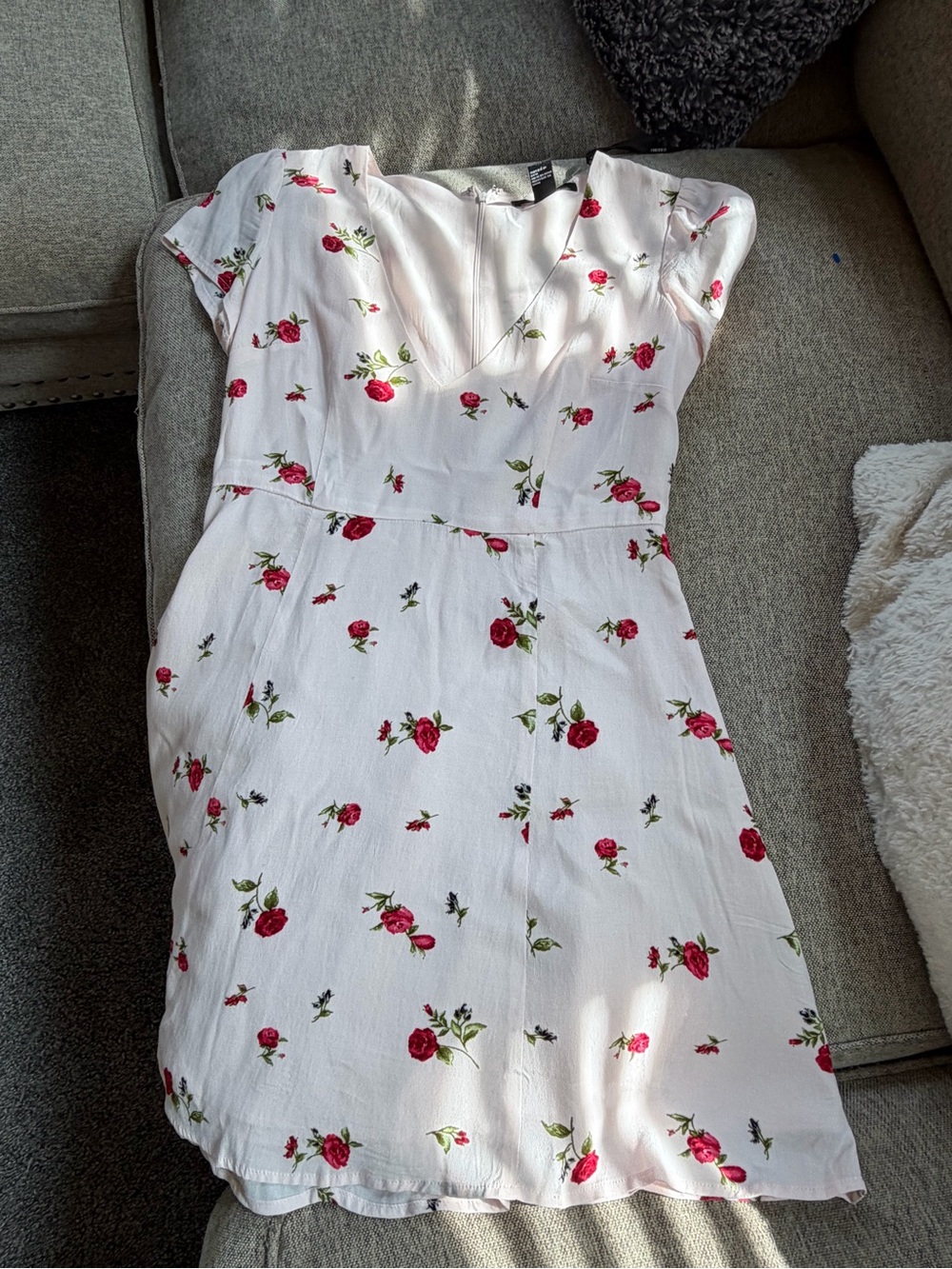 Forever 21 White Midi Dress with Red Rose Print